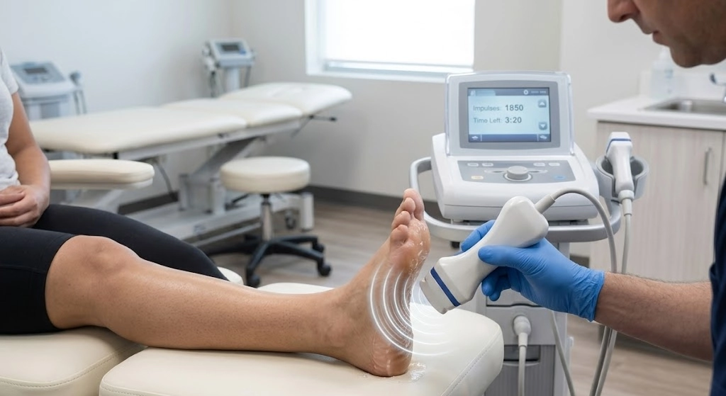 Shockwave therapy session for plantar fasciitis