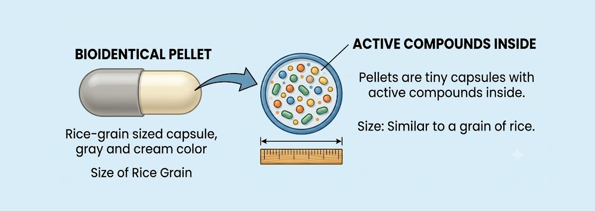 Bioidentical hormone pellet placement under the skin for hormone therapy