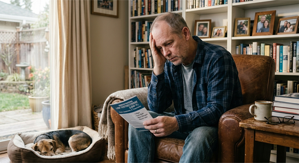 Man experiencing symptoms of low testosterone